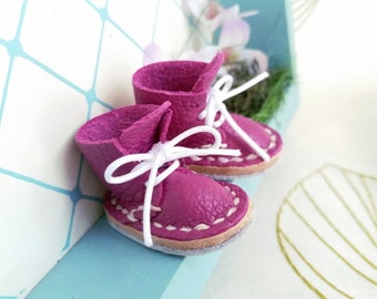 Blythe Doll Lace Up Shoes Mini Leather Laced Boots Deep Magenta For Neo Blythe Doll And Azone Pure Neemo M Size By MizuSGarden