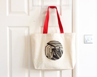 Canvas Tote Bag/ Geometric Tote Bag/ Fabric Bag/ Large Shopping Bag/ Eco Friendly/ Shoulder Bag/ Summer Bag/ Beach Bag/ Cotton Bag