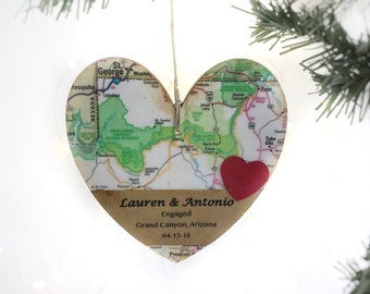 Personalized Engagement Ornament, Newly Engaged Ornament, Engagement Gift For Couple, Wedding Shower Gift, Engagement Date, Map Ornament
