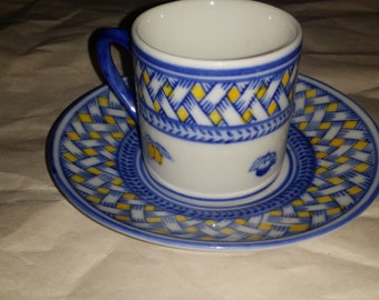 Imertime Blue /Yellow Lattice w/Fruit Demitasse Cup and Saucer