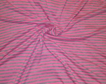 Neon Pink & Grey 1/4" Striped Jersey Knit