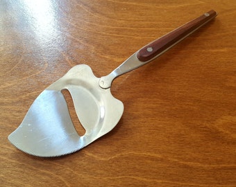 Mid century cheese plane slicer knife with serrated edge stainless with wood handle Made in Japan
