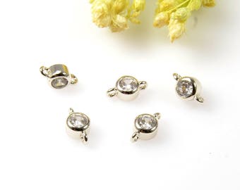 Round Cubic Connectors, 3mm Cubic Zirconia Connector Pendant, Round CZ Connector, Tarnish Resistant Silver Plating Cubic Zirconia Connectors