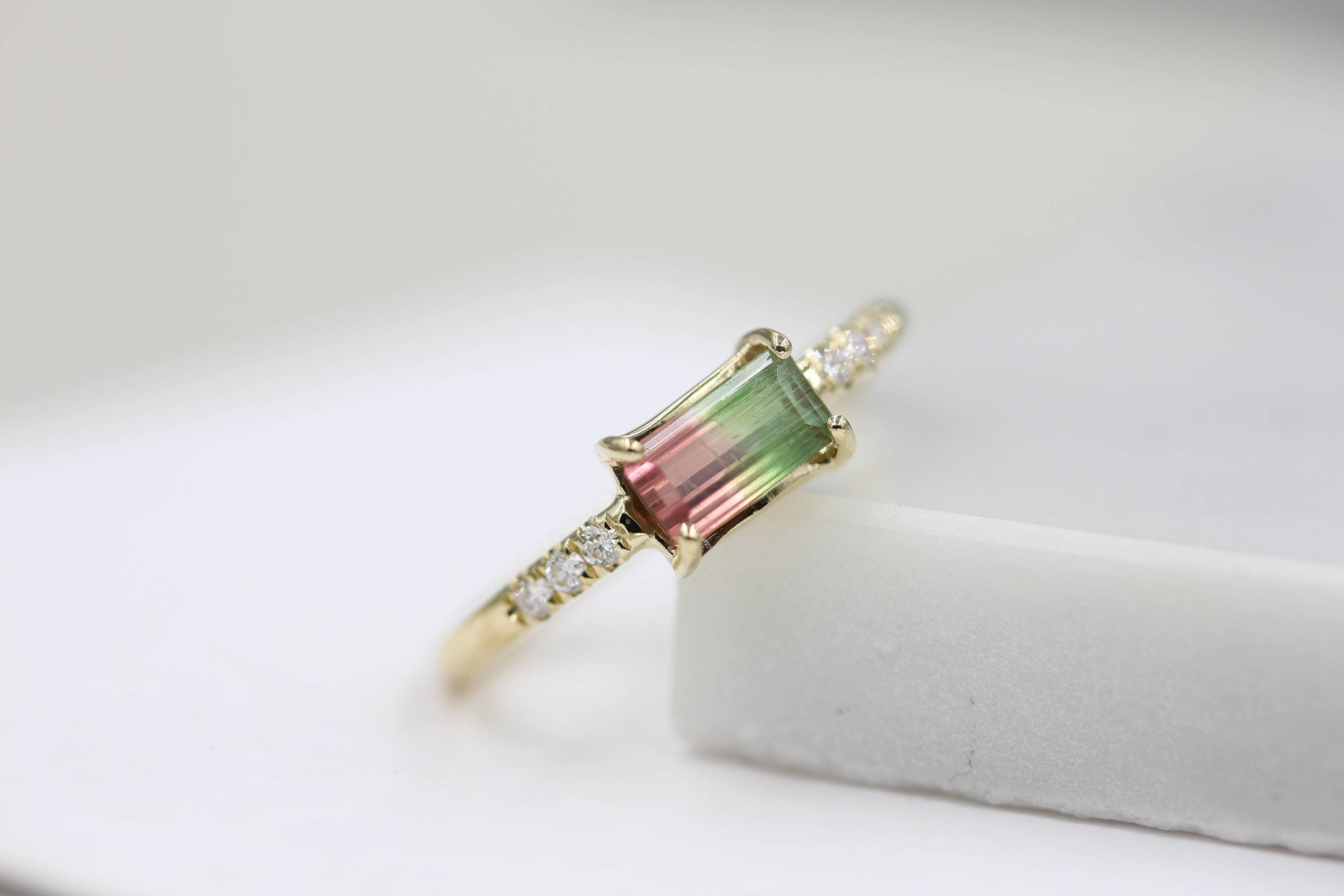 14k Gold Ring Watermelon Tourmaline Ring Bicolor Tourmaline