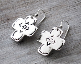 Silver Cross Earrings - Handcrafted Southwestern style Sterling Silver Cross Earrings