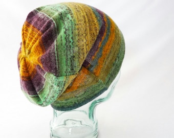 Colorful Slouchy Hat, Womens Hat, Boho Hat, Hipster Beanie, Hippie Winter Hat, Toque, Purple, Green, Gold, Gift for Her, Comfy Hat, Rainbow