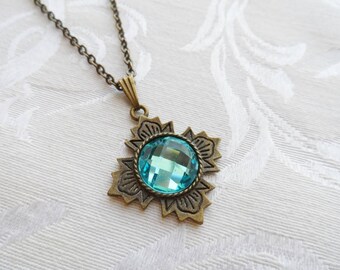 75% Off Sale Aqua Blue Faceted Glass Necklace