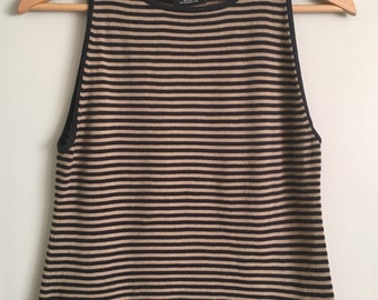 Vintage Ralph Lauren Polo Jeans 90's Stripe Cotton Tank XL Fitted (Crop?) Black and tan