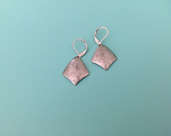 Vintage Earrings/ Dangle Earrings/ Silver Earrings/ Art Deco Earrings/ Statement Earrings/ Floral Earrings /Boho Earrings/ Shield Earrings