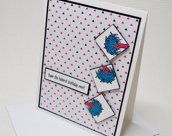 Happy birthday card handmade stamped crazy chicken have the funnest birthday ever children bright colorful stationery greeting party paper