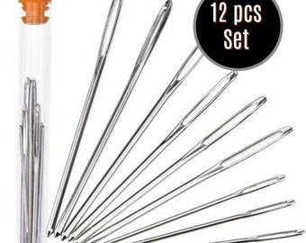 Blunt Yarn Needle Large Eye with Plastic Case 12 pc Set | 11 Tapestry Needles 4 Sizes in Vial | Hand Needle | Craft Needle | Loomahat *B4