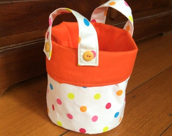 Small 15x14cm, Storage Container,Fabric Multi Colour Polka