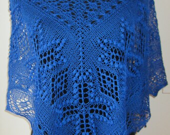 Royal blue handknitted estonian lace and nupps shawl triangle shawl