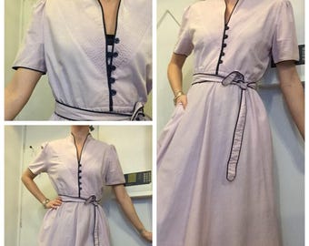 Vintage lilac purple 70s tea dress summer dress uk 10/12