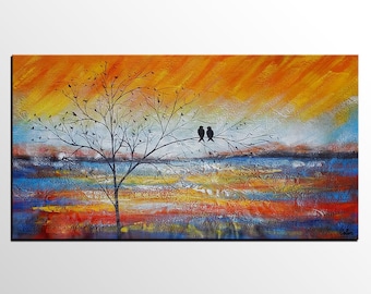 Abstract Art, Canvas Painting, Large Art, Abstract Painting, Love Birds Painting, Canvas Wall Art, Art Painting, Canvas Art, Acrylic Art