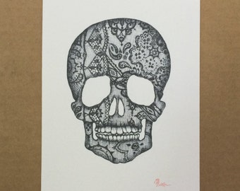 Watercolor/Ink-Anatomy-Laced Skull (Black)