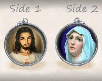 Virgin Mary and Divine Mercy Jesus Christ Catholic Medal Reversible Pendant