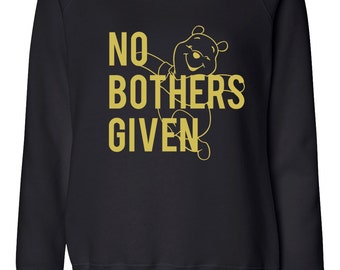 No Bothers Given Off Shoulder Wide Neck Sweatshirt - Winnie the Pooh Bear, Disney Sweatshirt, Fleece, Off-Shoulder, Zero Bothers Given