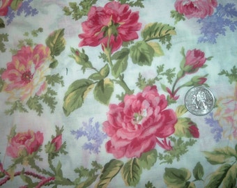 Quilt Fabric Destash Roses and Lilacs on White By the Half Yard