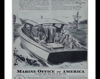 Boat Lovers Summer Fun. 'Motor Boat' 53'. Illustrated Family boating. 'Keep Pleasure Boating' Vintage Boats. Ready for Framing.