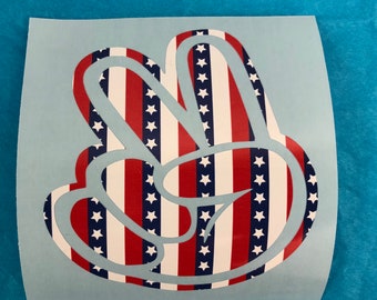 Peace Sign Fingers, Hand, Stars And Stripes, Red, White And Blue, Vinyl Decal, Car, Window, Electronics, New, Gift