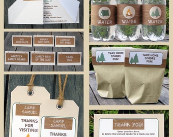 Camping Party Invitations & Decorations - Campout - full Printable Package - INSTANT DOWNLOAD with EDITABLE text - you personalize at home
