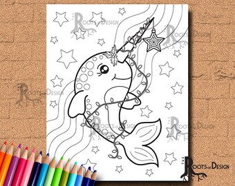 narwhal coloring etsy