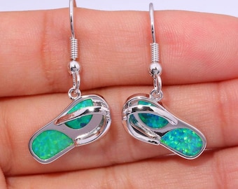 1 pair of earrings 30 X 19 MM fire opal 925 sterling silver flip flops.