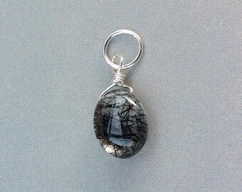 Sm Tourmalated Quartz Necklace, Tourmalated Quartz Pendant,Black Rutilated Quartz, Sterling Silver, tourmalated quartz, natural gemstone