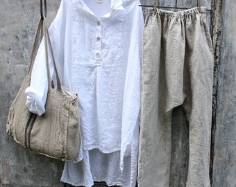 ON SALE Linen Drop Crotch Pants Natural