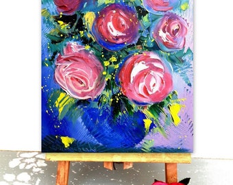 Roses painting, Palette Knife Oil Painting, Original painting, Flower wall art, Still life painting