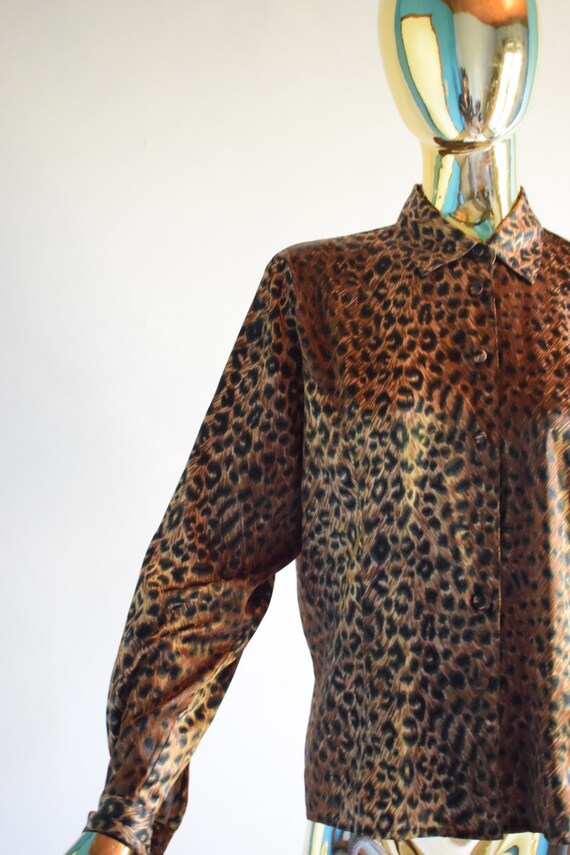 leopard shirt satin leopard print shirt 80s leopard print