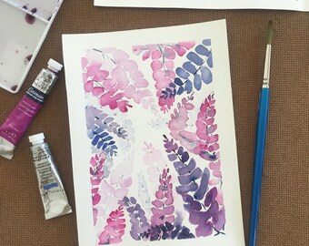 Wisteria Watercolor Painting, Original Watercolor Flowers Painting, Purple Flowers, Watercolor Wisteria, abstract florals, Floral decor