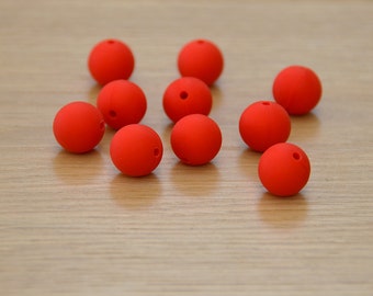 Red, 15mm Round Silicone beads, 10 pack