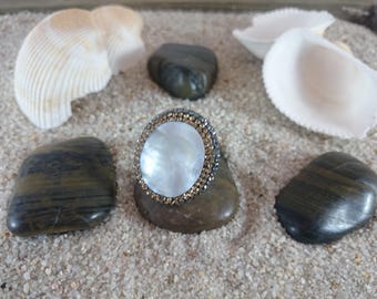 Sterling Silver Mother of Pearl Ring, Sterling Silver Ring, Silver Ring, Mother of Pearl ring, Zircon Ring, Valentine