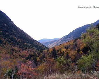 White Mountains, Crawford Notch, 5x7 landscape photo, New Hampshire autumn decor, country home decor, mountain view, fall leaves, gift idea