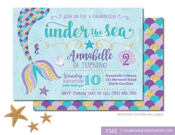 list invite mailing to Mermaid Sea Invitation The Birthday Under Mermaid Invite