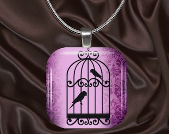 Birdcage Glass Tile Pendant with chain(CuAn5.1)