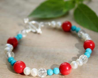 Coral bracelet Turquoise bracelet Beaded bracelet Boho bracelet Boho jewelry Boho chic Bracelet Women gift for women For her Handmade