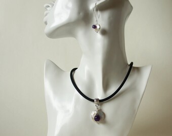 Faceted Amethystperle Rubber Necklace freshwater Zuchtperle Disc