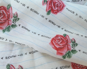 Fabric * A Rose is a Rose is a Rose * Vintage * Ticking Style Trail of Roses *Unusual* Farmhouse Country Chic * Lightweight Cottage Textile