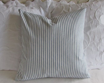 FRENCH TICKING pillow cover denim blue white 16x16 18x18 20x20 22x22 24x24 26x26