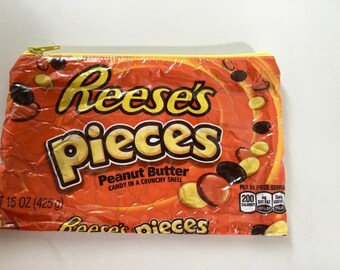 Reeses Pieces Candy Wrapper Recycled Zippered Bag/Pouch