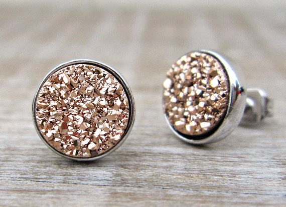 Rose gold druzy studs bridesmaids gift druzy earrings great