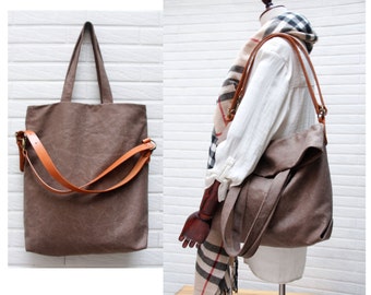 3 way tote bag with Removeable leather strap