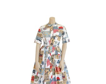 1960s Dress • CIVIL WAR Novelty Print • 1960s Day Dress • XS S