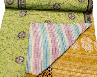 A Vintage Handmade Kantha Quilt, Boho Bedding, Vintage quilt, Kantha Throw, Reversible Quilt VKQ1707