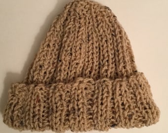 Knitted Watchcap, Tan Tweed
