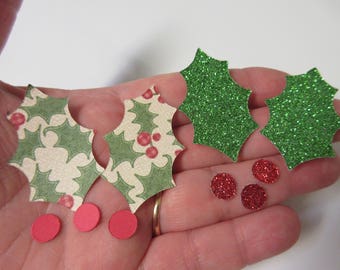 50 Piece Set-Glitter Holly and Berries Die Cuts-Holly Die Cuts-Christmas Die Cuts