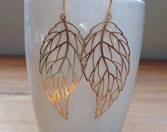 Gold plated delicate leaf earrings